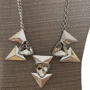 Vintage Silver & Crystal 1980’s Style Geometric Necklace  16”- 18”